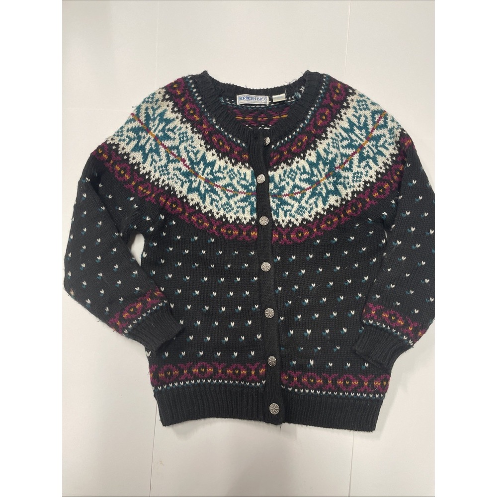 Northern Isles Cardigan Snowflake Sweater Sz Small Cotton Blend VTG